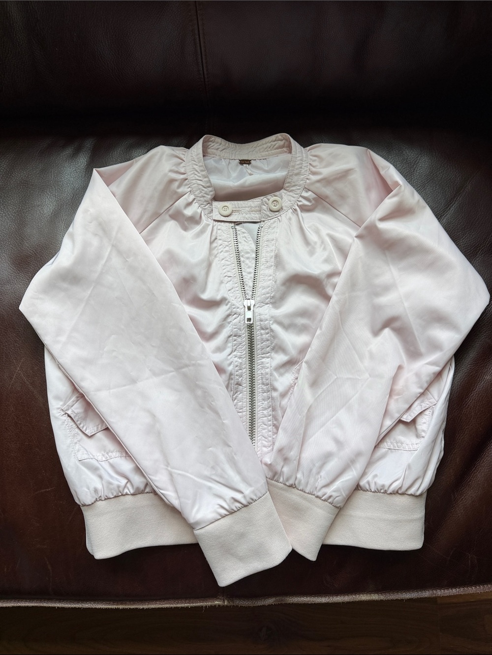 Free People Pale Pink Bomber Jacket with Front Zip